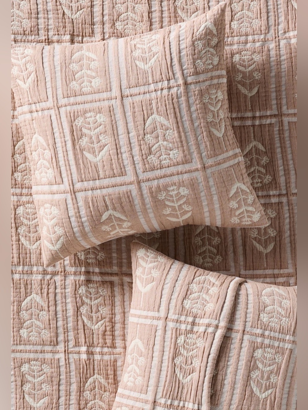 New Anthropologie cotton Parker floral woven quilted euro sham neutral cover